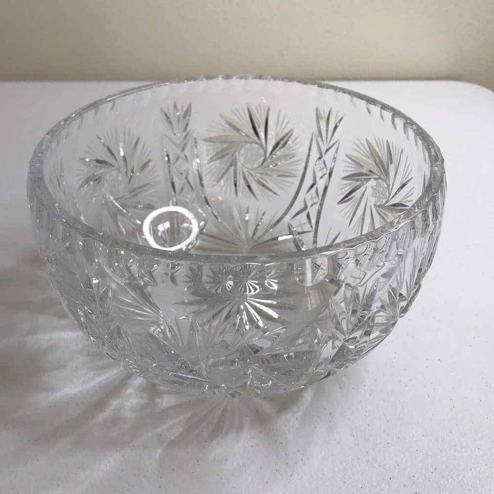 Vintage Brilliant Cut Crystal Centerpiece Serving Bowl Pinwheel Starburst Swirl